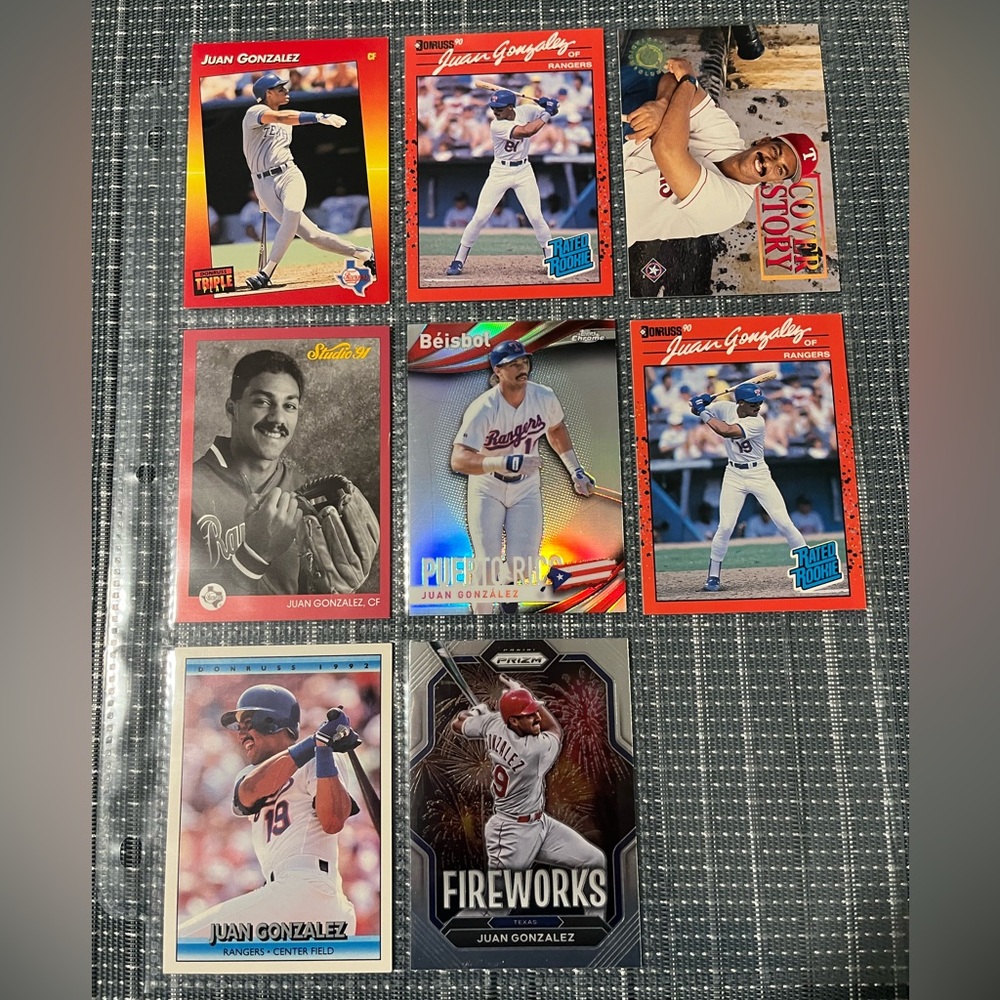 ⚾️ Jaun Gonzalez Rangers MLB Baseball Trading Cards, Collection of 8